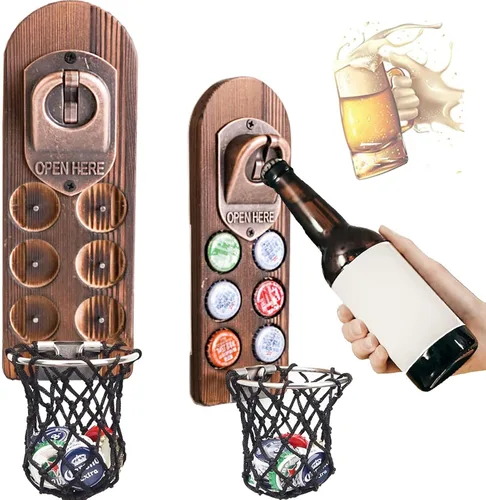 Miniatura 14 de Abrebotellas de cerveza montado en la pared con receptor de tapa magnética, abrebotellas magnético de madera para refrigerador, regalos de cerveza