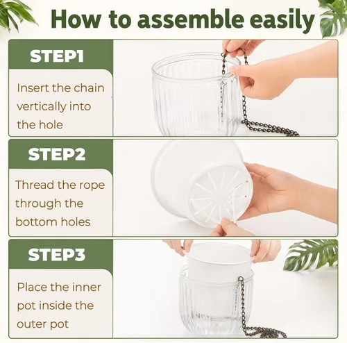 Miniatura 4 de Pumtus Paquete de 3 macetas colgantes para plantas de interior, maceta de riego automático de 6.5 pulgadas con orificio de drenaje, cesta colgante