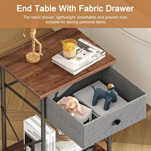 Miniatura 6 de VECELO Mesitas de noche modernas y versátiles, diseño X, mesa auxiliar de noche, estante de almacenamiento con cajón para sala de estar y Marrón