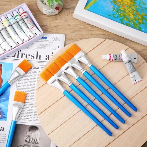 Miniatura 5 de Crtiin 120 Pcs Flat Paint Brushes for Acrylic Paintbrush Bulk Art Detail Oil Brush for Adult Art Watercolor(1 Inch)