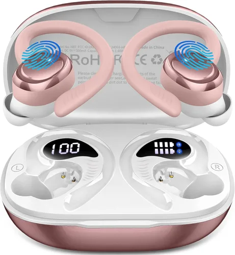 Auriculares inalámbricos deportivos, Bluetooth 5.4 con gancho para la oreja, auriculares estéreo de alta fidelidad 2025, auriculares 50H con 4