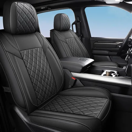 Miniatura 16 de FREESOO Juego completo de fundas de asiento de automóvil para Dodge Ram 2002-2018 1500 y 2011-2026 2500 3500 Crew Quad Cab, 2019-2024 Ram 1500 Negro