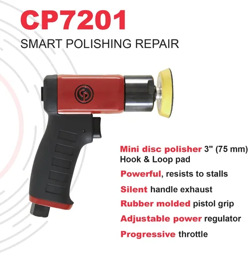 Miniatura 6 de Chicago Pneumatic CP7201P - Kit - Pulidora de aire de 3 pulgadas (2.953 in), mango de pistola, gancho y bucle - 2500 RPM