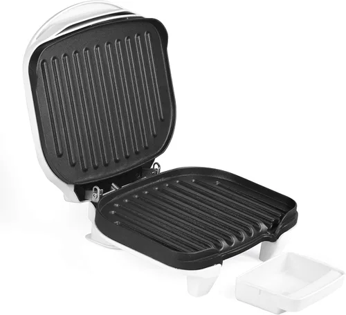 Miniatura 3 de Courant Parrilla eléctrica clásica de 2 porciones para interiores y prensa Panini, parrilla de contacto, color blanco