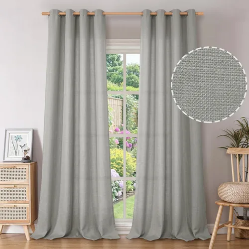 Miniatura 24 de BGment Cortinas de Lino Beige de 63 Pulgadas de Largo 2 Paneles - Tratamientos para Ventanas con Textura de Arpillera Filtrantes de Luz Cortinas