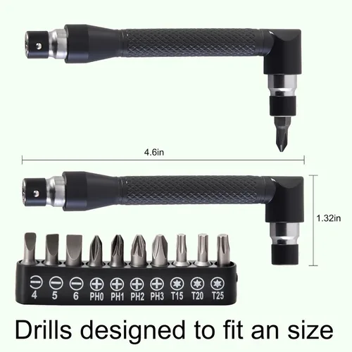 Miniatura 3 de Kit de extensión de broca flexible, 17 piezas con adaptadores de enchufe giratorios de 360° (1/2" 3/8" 1/4"), accesorios de ángulo recto de 105°