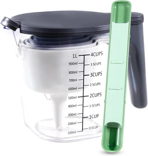 Juego de 11 piezas de tazas y cucharas medidoras, incluye 10 tazas medidoras apilables con tapa y 1 cuchara medidora ajustable, juego de cucharas 11