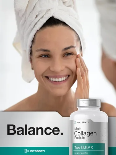 Miniatura 6 de Horbäach Proteína de colágeno múltiple 2000 mg 180 cápsulas Colágeno hidrolizado tipo I, II, III, V, X Apto para dieta cetogénica y paleo, sin