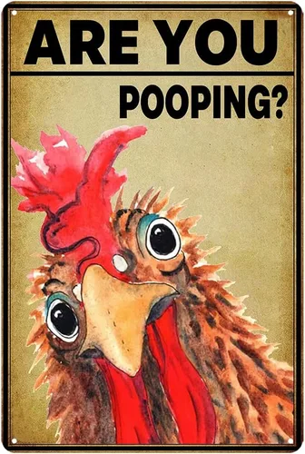 Letreros divertidos de baño clásicos, carteles de estaño de pollo, ¿estás haciendo caca? Carteles de metal de pollo para decoración del hogar, arte
