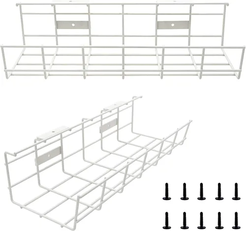 Miniatura 12 de Under Desk Cable Management- 1 Pack Cord Organizer. Metal Wire Cable Management Tray for Office, Studio and Home. Super Sturdy Under Table Cable