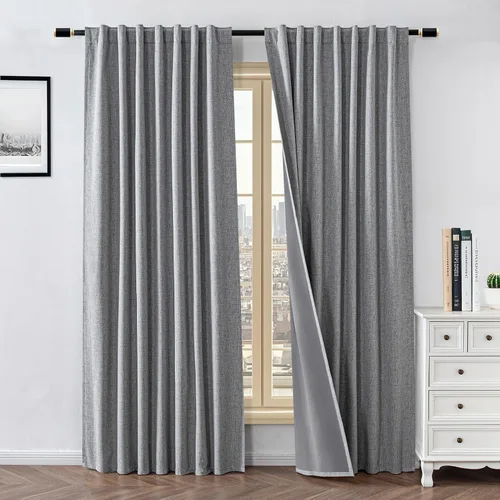 Miniatura 27 de Cortinas 100% opacas para sala de estar, juego de 2 paneles de 96 pulgadas, bloqueo de luz, pestaña trasera y bolsillo para barra, cortinas