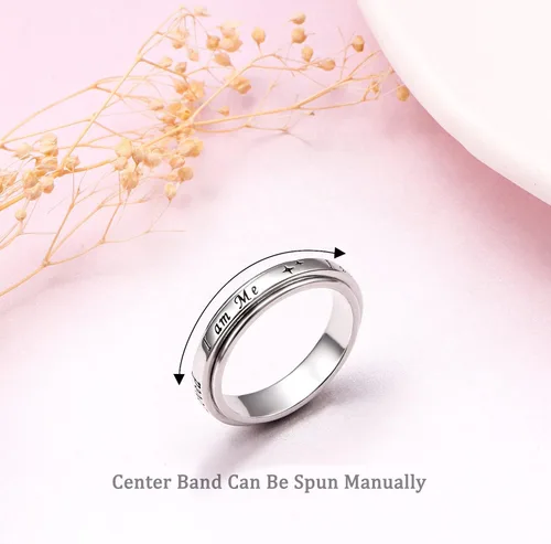 Miniatura 2 de Anillo giratorio con texto en inglés "I am me", de plata de ley 925, con fases lunares, para aliviar la ansiedad, el estrés, seguir adelante, TDAH