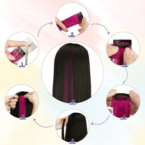 Miniatura 7 de BARSDAR Extensiones de cabello negro con clip, extensiones de cabello con clip de color para mujer, 22 pulgadas, 12 piezas, extensiones sintéticas