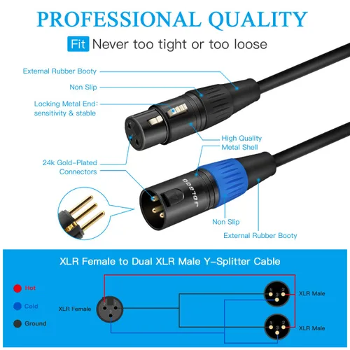 Miniatura 5 de JOLGOO Divisor XLR - Cable Y hembra a macho doble, 1.6 pies