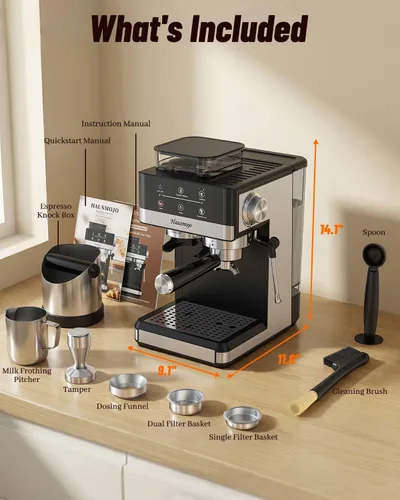 Miniatura 8 de Máquina de café expreso con molinillo y espumador de leche, 20 bar Features 20 grind settings, 61oz removable tank, 20-bar pump & steam frother