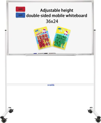 Miniatura 12 de H-Qprobd Pizarra blanca móvil de 60"x48" pulgadas de doble cara magnética de borrado en seco sobre ruedas - Pizarras blancas rodantes comerciales