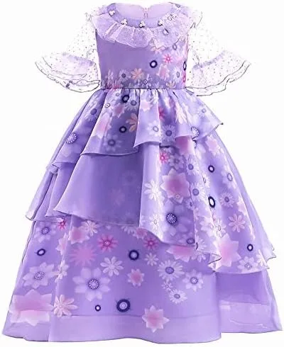 Miniatura 3 de Choadam Vestido Mirabel para niñas, vestido Isabela, vestido Mirabel Madrigal, peluca Mirabel, con lentes