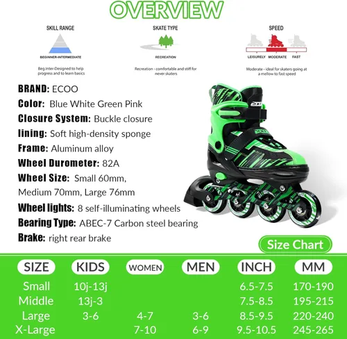 Miniatura 5 de Patines en línea ajustables para niños y niñas de 5-8 y 8-12 años con ruedas iluminadas, patines para niños de 4-12 años, patines para adolescentes