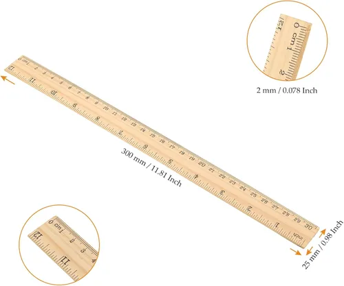 Miniatura 2 de MUKCHAP Paquete de 144 reglas de madera, rectas de 12 pulgadas, madera métrica de 11.8 in con centímetros y pulgadas para medir, oficina, 2 escalas