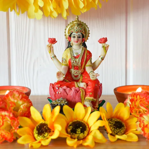 Miniatura 3 de alikiki Figura de estatua de la diosa india Lakshmi - Estatua de ídolos Lakshmi de 5.3 pulgadas de alto, estatua de Murti Laxmi, estatua de hogar