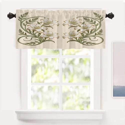 Miniatura 10 de Shrahala Art Nouveau Floral Pattern Blackout Curtain Tiers, Delicate Vine and Flower Design Kitchen Valance Light Blocking Tier Drapes with Rod