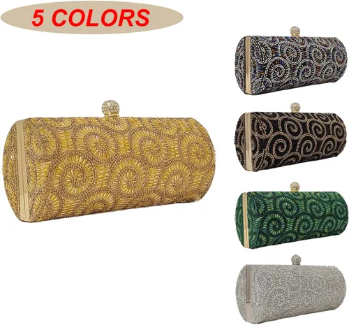 Miniatura 7 de Novedosos bolsos cilíndricos para mujer, bolso de noche para fiesta, bolso de mano de cristal, para novia, graduación, boda, cóctel