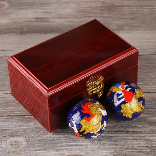 Miniatura 6 de BRABUD Bolas de Baoding de 1.97 pulgadas para ejercicio de mano, bolas de estrés con campanillas, patrón de dragón y fénix, bolas azules con caja