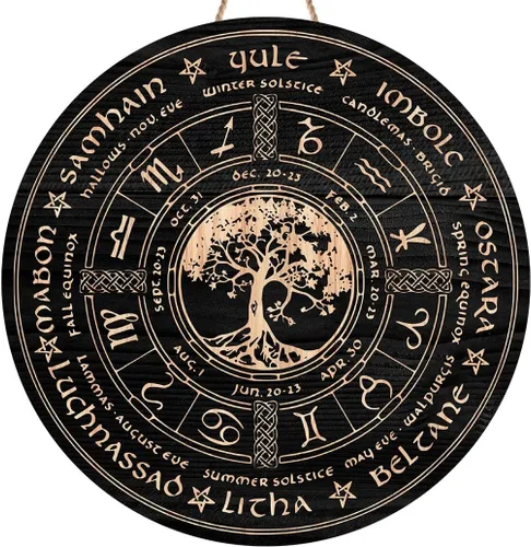 Miniatura 14 de Artsy Woodsy Letrero de madera de la rueda del año (no tallado) para decoración del hogar, bruja, pagana, Wicca, días festivos celtas, regalos 25