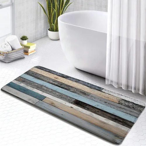 Tapete de baño de madera rústica, color azul y verde azulado, vintage, para puerta de granero, estilo rural, occidental, para baño, cocina, alfombra
