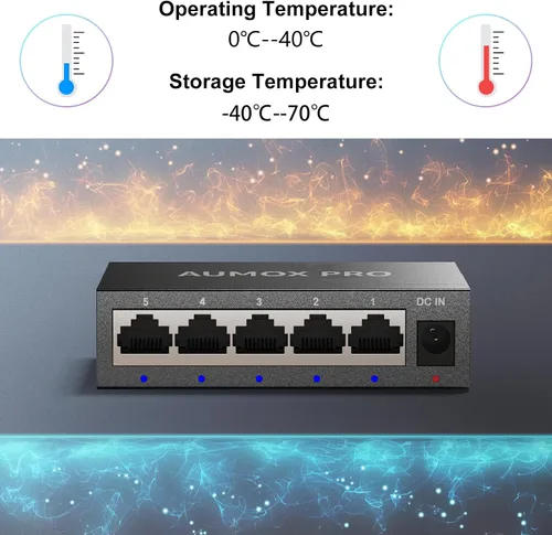 Miniatura 4 de Conmutador Ethernet Gigabit no administrado de 5 puertos, concentrador de red AUMOX PRO Home, divisor Ethernet de oficina, Plug-and-Play
