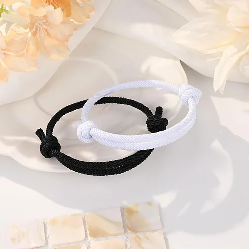 Miniatura 4 de UNGENT THEM Pulseras de cuerda ajustable para parejas, para hombres, novio, novia, alma gemela, marido, esposa, aniversario, día de San Valentín