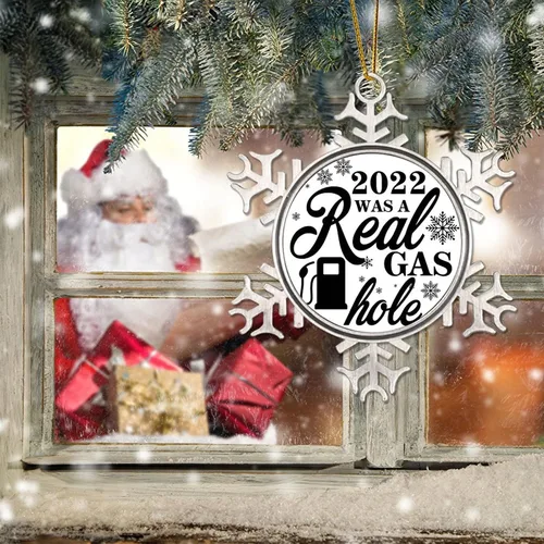 Miniatura 6 de Adorno de Navidad de metal 2022 con diseño de copo de nieve con agujero de gas real, colgante divertido de cotizaciones de precios de gas alto