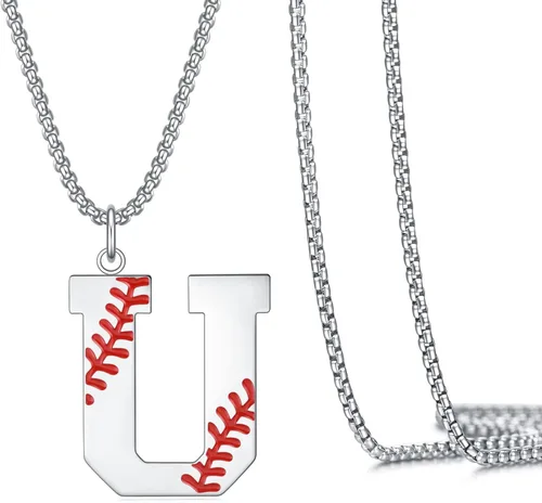 Miniatura 13 de VEEHOO Collar de béisbol para hombres y niños, letra inicial de la A a la Z, joyería de béisbol con colgante de joyería de béisbol para niños