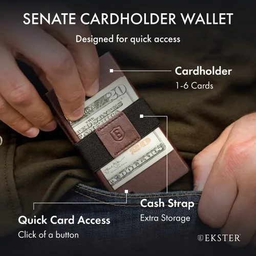 Miniatura 2 de Ekster Senate - Cartera de cuero para tarjetas - Bloqueo RFID - Acceso rápido a la tarjeta, Marrón clásico, Cartera delgada