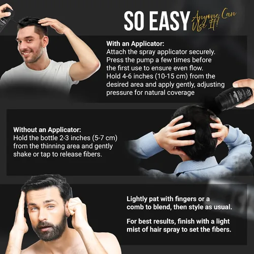 Miniatura 4 de Herbishh Koloret Fibras de construcción del cabello, polvo negro para adelgazar el cabello, cobertura instantánea de puntos calvos y corrector