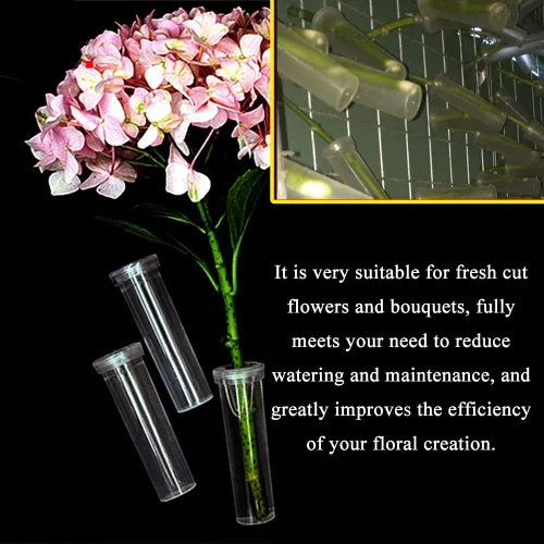 Miniatura 7 de HAHIYO 60 tubos florales de plástico transparente de 1.6 x 0.7 pulgadas, viales de flores con tapas de silicona para plantas, arreglos de flores