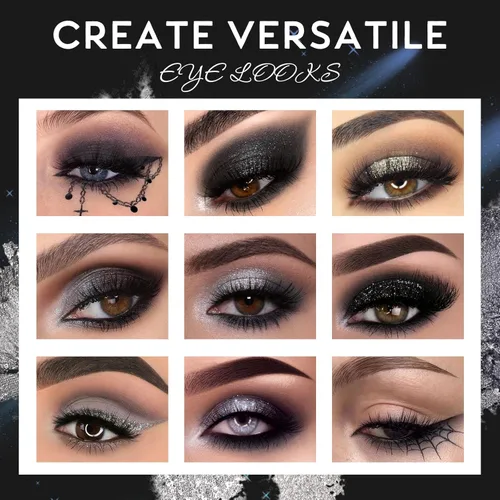 Miniatura 4 de UCANBE Paleta de sombra de ojos ahumada en negro, 15 colores de sombras de ojos oscuras brillantes mate metálicas, kit de sombras de ojos altamente