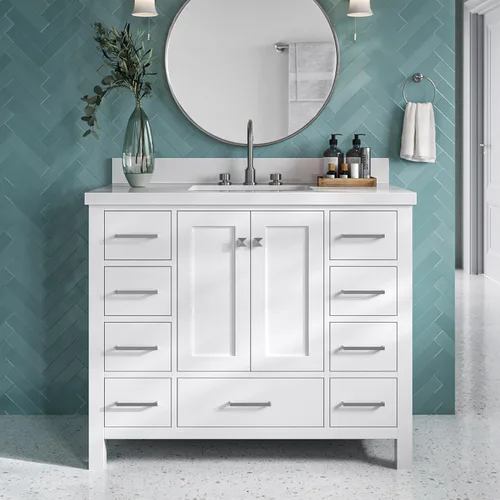 Miniatura 23 de DKB Isabella - Mueble de baño negro de 42 pulgadas con fregadero, lavabo rectangular, encimera de cuarzo blanco puro y protector contra salpicaduras