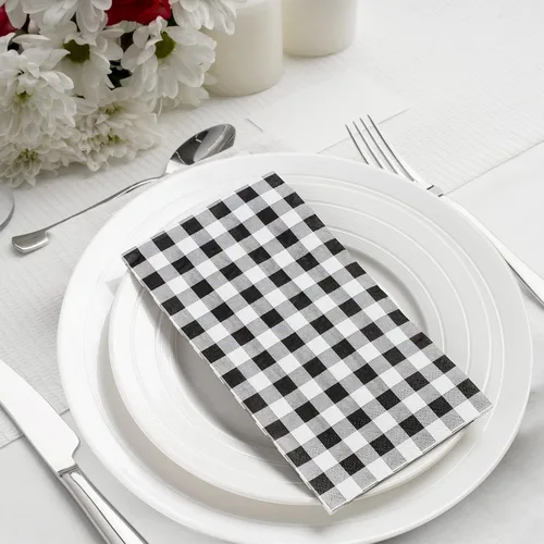 Miniatura 7 de Paquete de 100 servilletas de cuadros negros – 3 capas desechables de búfalo a cuadros servilletas de cena, servilletas de invitados, toallas