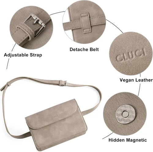 Miniatura 5 de CLUCI Riñoneras para mujer, bolsa cruzada de cuero vegano con correa ajustable, bolsa de cintura de moda, Gris
