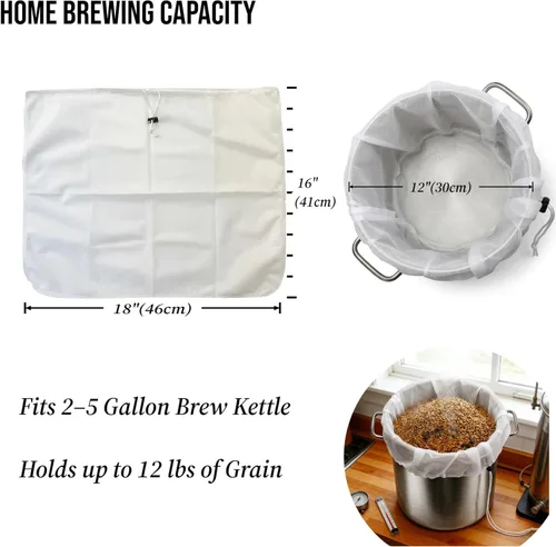 Miniatura 2 de BIAB - Paquete de 5 bolsas de elaboración de cerveza BIAB, 18 x 16 pulgadas, 250 micrones reutilizables de malla fina con costuras reforzadas