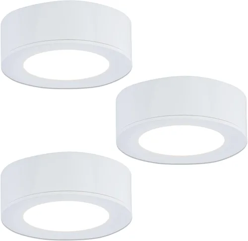 Miniatura 14 de LUMILAND Luces LED de disco con cable de 120 V (2.7Wx3) Plug-in iluminación blanco cálido, luz LED para gabinete para cocina, puede ser montaje