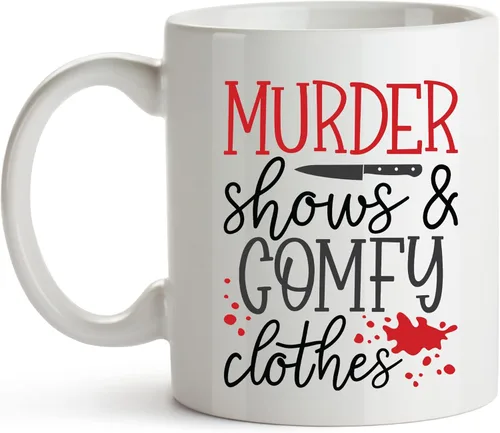 Miniatura 7 de YouNique Designs Murder Shows and Comfy Clothes - Taza de café True Crime de 11 onzas, mercancía de adicto al crimen, taza de café para mujeres