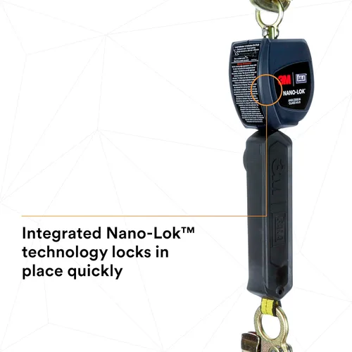 Miniatura 5 de 3M DBI-SALA Nano-Lok 3101229 Línea de vida auto retráctil, 6', 3/4" Dynema poliéster Web, gancho de acero armado, conector rápido para montaje