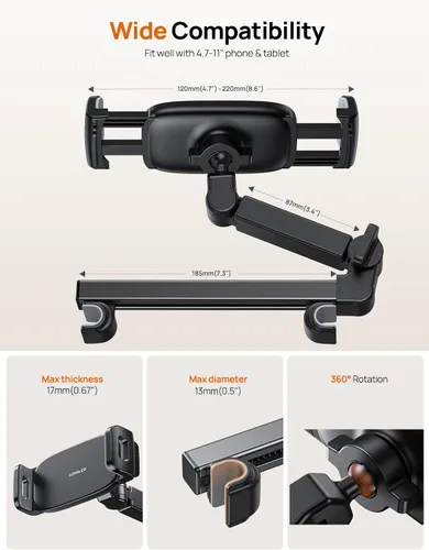 Miniatura 6 de Aomiker Soporte para iPad reposacabezas de automóvil – [Brazo extensible] Soporte ajustable para tablet 2025 para asiento trasero del automóvil