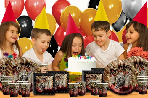 Miniatura 7 de Birthday Galore Rock Star - Juego de suministros para fiestas, platos, servilletas, vasos, vajilla para 16