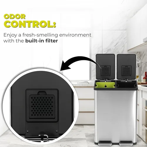 Miniatura 4 de SIMPLI-Magic - Cubo de basura de 16 galones (60L) con dos compartimentos, cubeta de basura para cocina con contenedores para residuos y reciclaje
