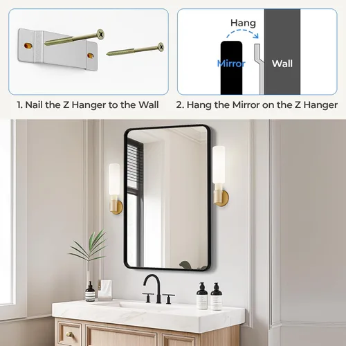 Miniatura 5 de USHOWER Espejos de baño para sobre el fregadero, espejo rectangular con marco de metal, espejo de tocador moderno de granja, montado en la pared