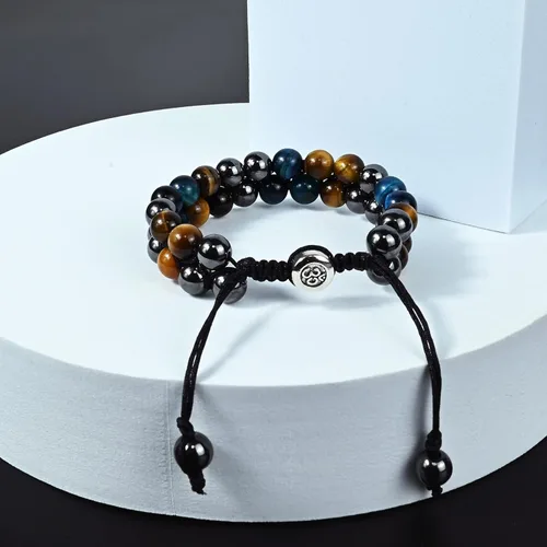 Miniatura 8 de Triple Protection Bracelet Natural Black Obsidian Tigers Eye Hematite Beads Crystal Bracelet Healing Bracelets for Men Women Bring Prosperity Luck