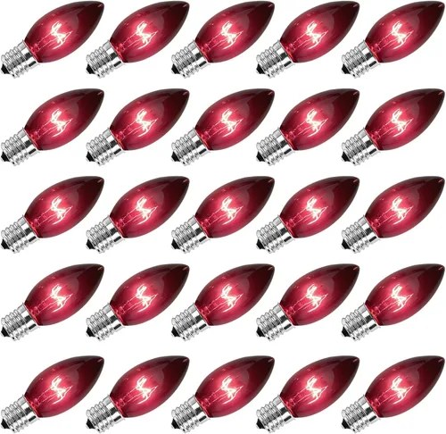 Miniatura 10 de Paquete de 25 bombillas rojas de Navidad de repuesto, bombilla de luz roja de Navidad C9 de cerámica para luces de cadena de fiesta